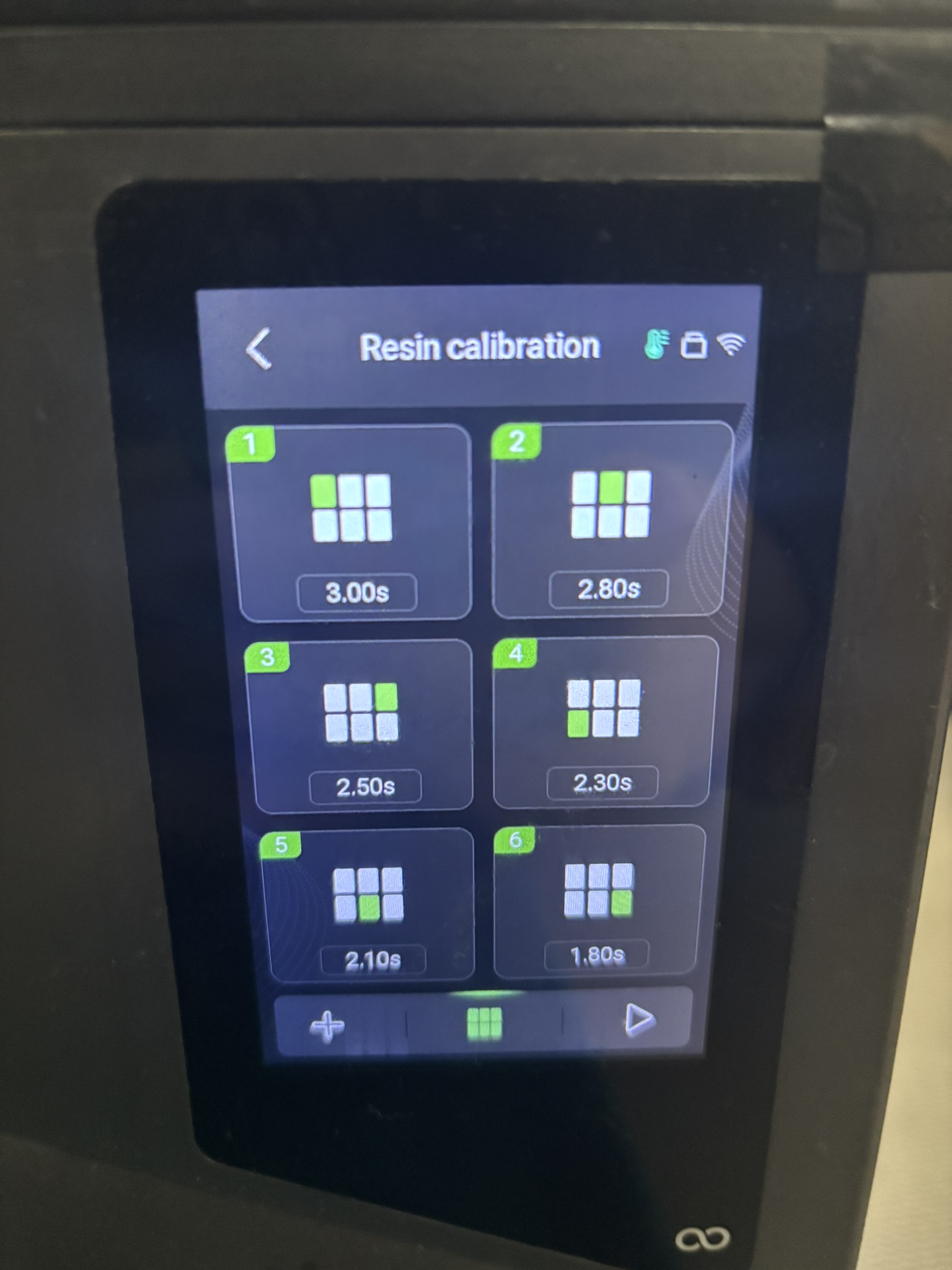 Picture of the Resin Calibration Screen