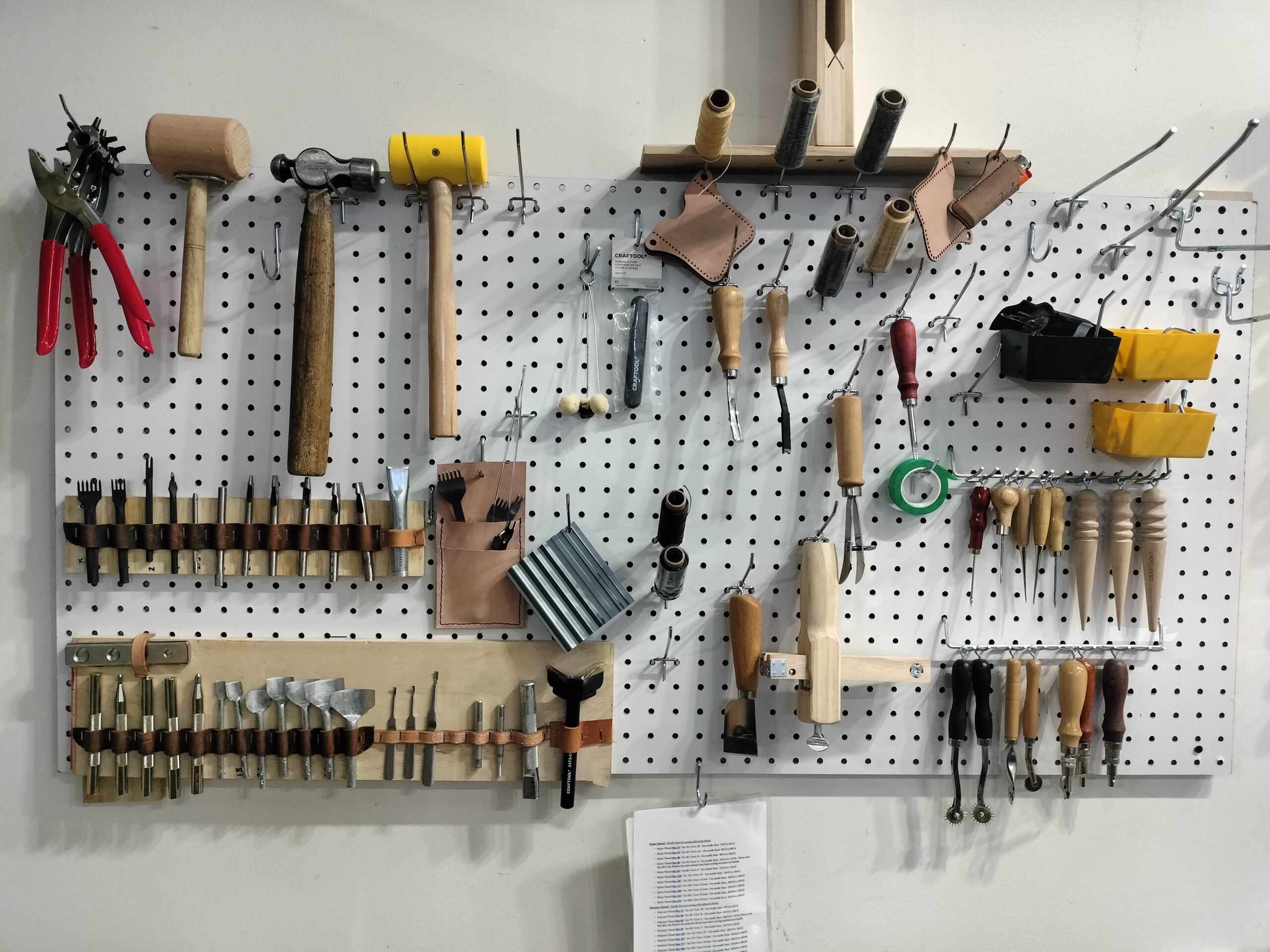 Pegboard holding leatherworking tools